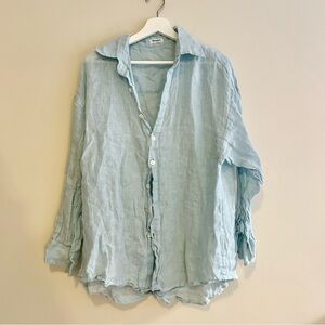 Vitamin A Sky Light Blue Linen Shirt Button Down Top Oversized Beachy Coastal